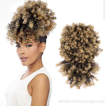 Light Brown Black Short Drawstring Ponytail Puff Hair Pieces Afro Kinky Curly Chignon With Bangs Synthetic Hair Bun Extensions